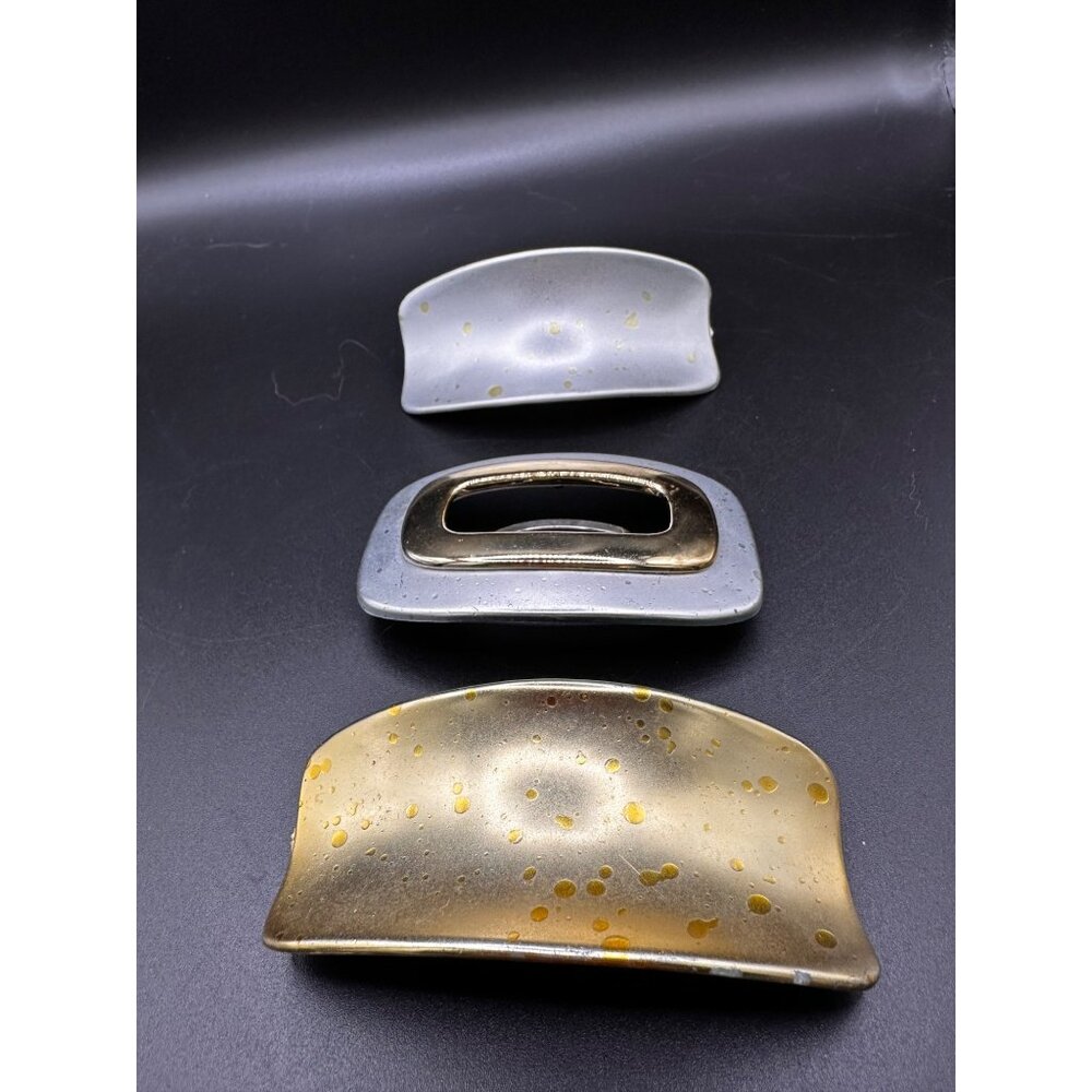 Gold and Silver toned snap tight barrettes hair clips Lot of 3 Spotted Buckle